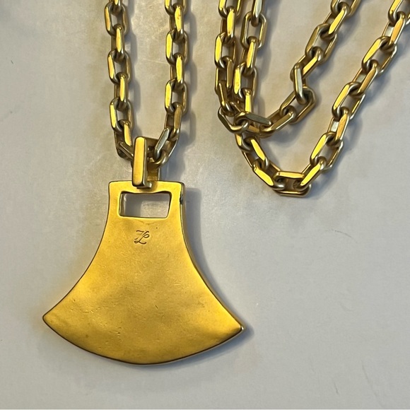 Rare Vintage Karl Lagerfeld Gold Logo Pendant Long Necklace Designer Jewelry - Picture 6 of 9